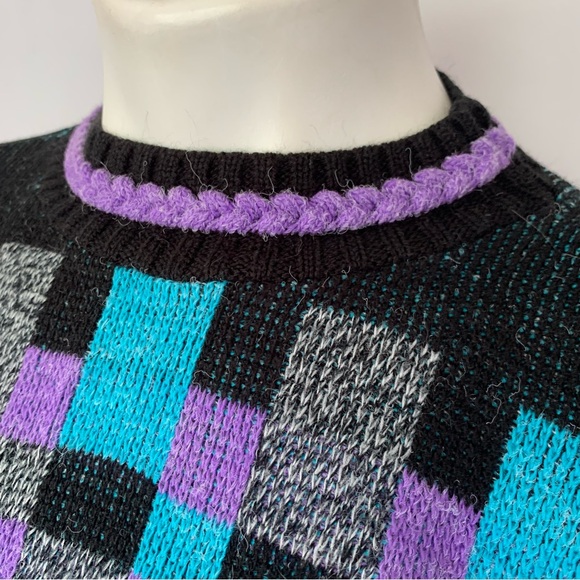 v i n t a g e :: Slouchy Bold Geometric Neon Grandpa Knit Sweater - Picture 10 of 14